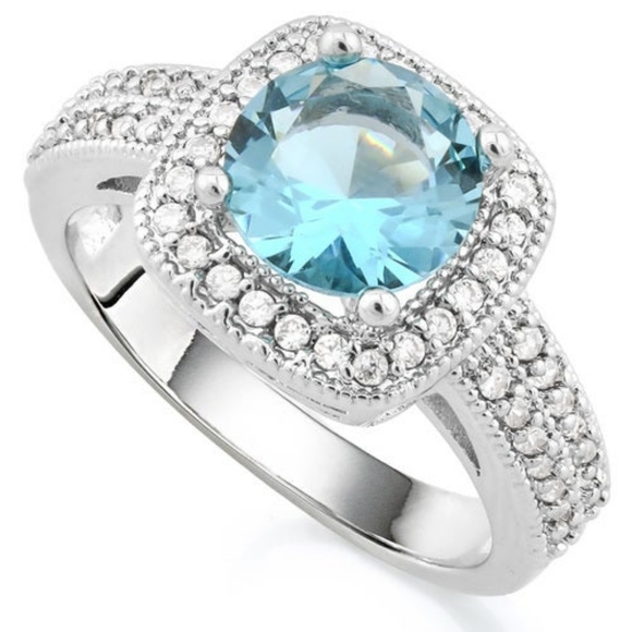 14K WGold Overlay Sky Blue Topaz, Sapphire Ring - Picture 6 of 12